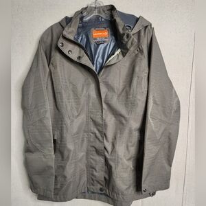 Merrell Green Rain Jacket Hooded Waterproof Plaid Print Women’s Medium